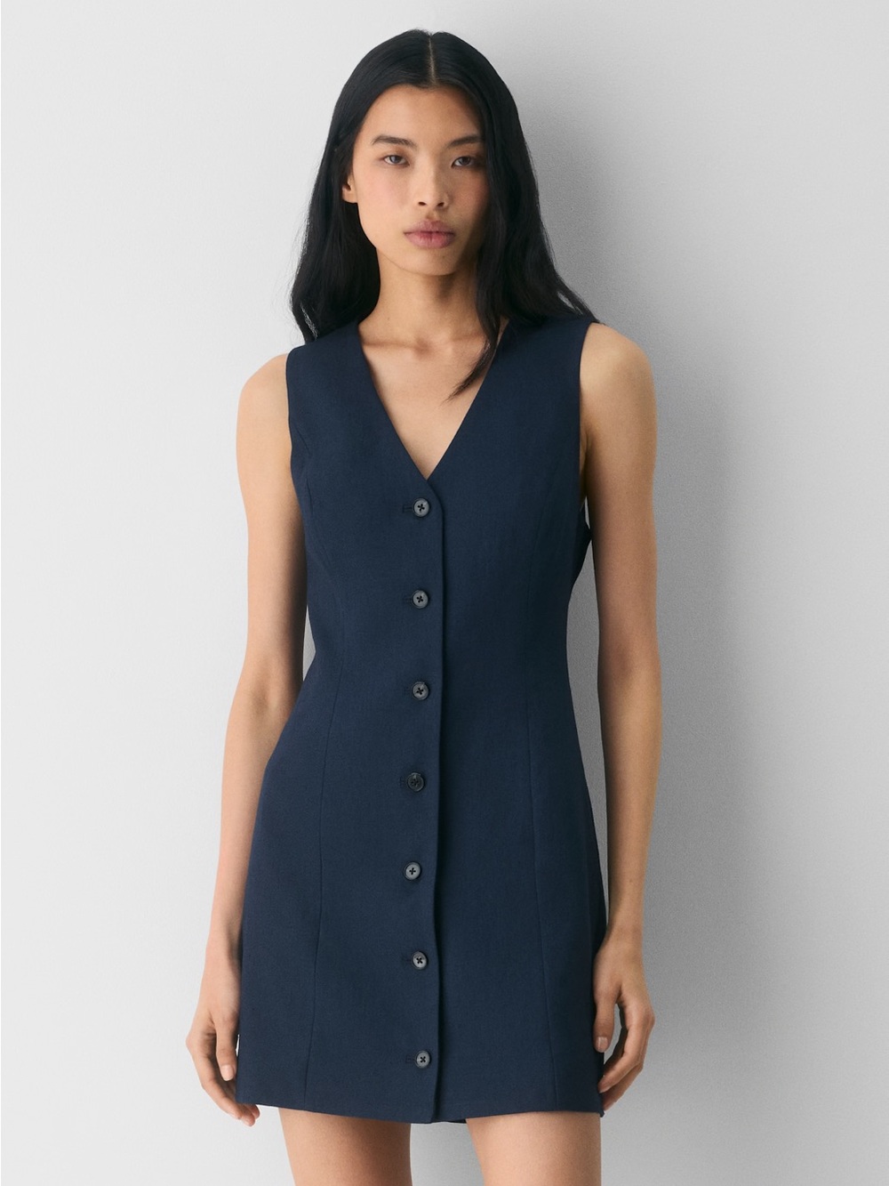 Aritzia Wilfred Aria button up linen mini Dress - PowerLinen - Admiral Navy Blue - Picture 2 of 11